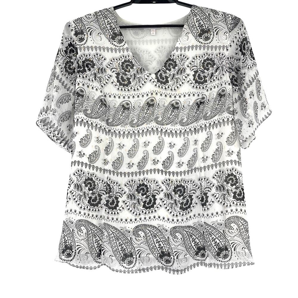 Marybelle Paisley Womens Top Sz 2X Y2K USA Boho Chiffon Flowy Festival Tie Back